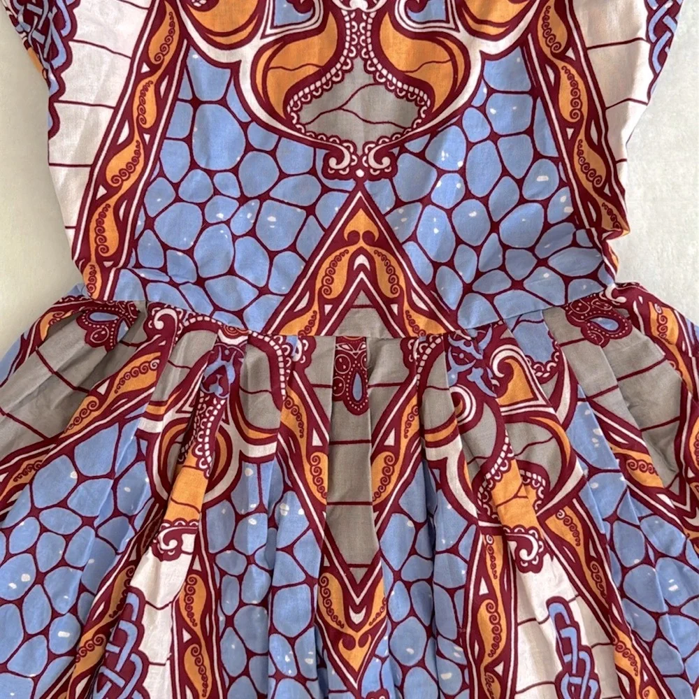 Grass-fields | African Print Sleeveless Full Skirt Mini Dress with Pockets (M) - Picture 6 of 16